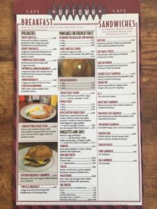 UpTown Cafe menu